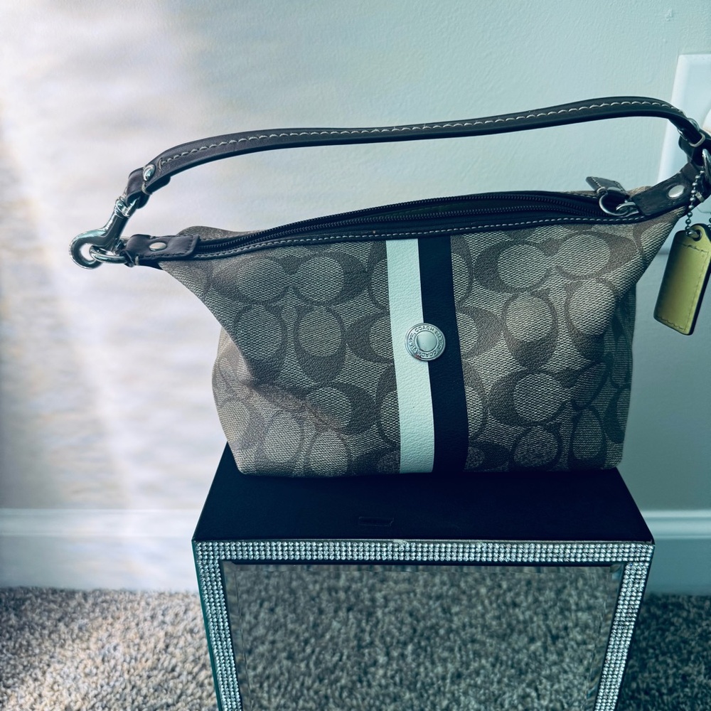 Coach Brown and White Signature Shoulder Bag